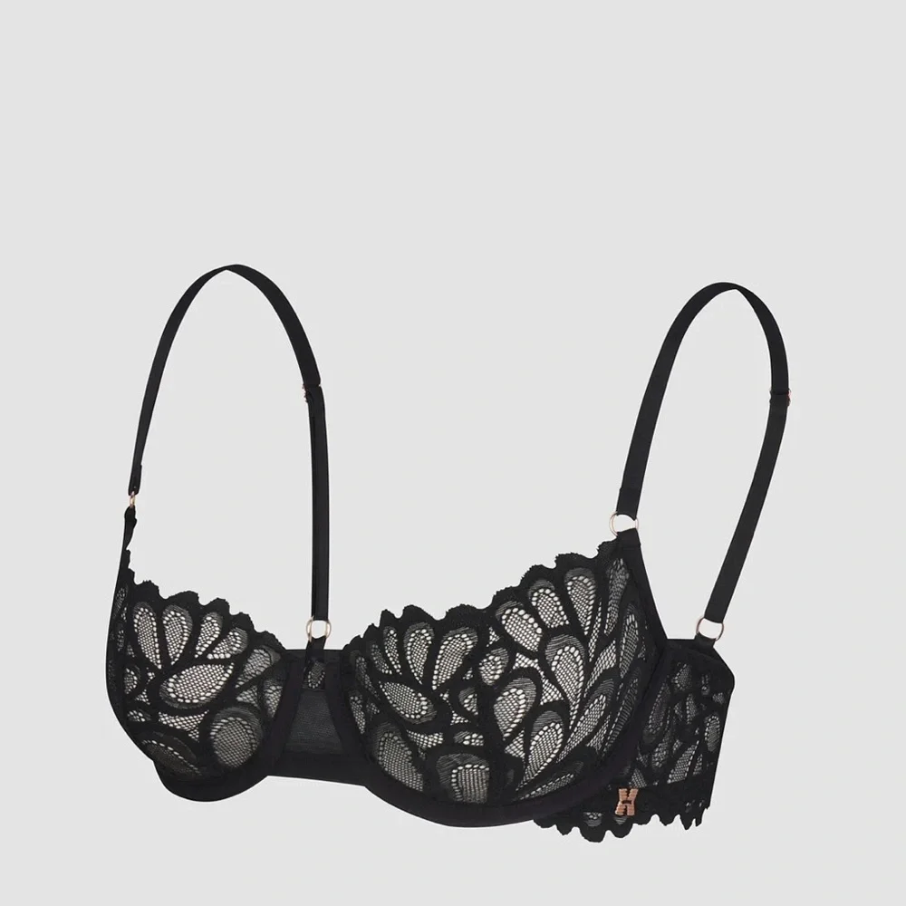 NWT, Savage X Fenty, SAVAGE NOT SORRY UNLINED LACE BALCONETTE BRA, Black Caviar - Picture 5 of 6